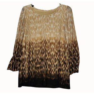 Animal Print Bell Sleeve Tunic Top With Ombre Design Lightweight Flowy